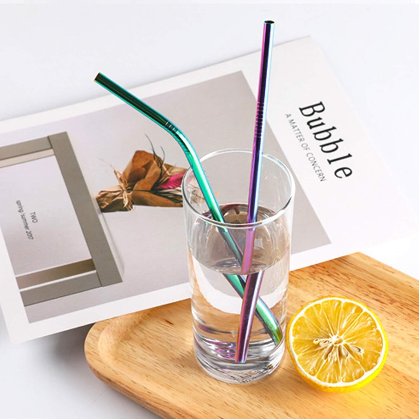 US 8pcs 10.5" Stainless Steel Ultra Long Metal Cocktail Straw + 2 Cleaner Brush