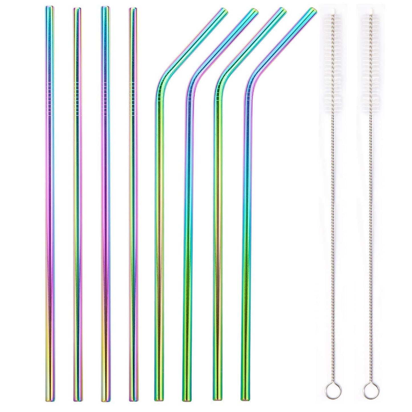 US 8pcs 10.5" Stainless Steel Ultra Long Metal Cocktail Straw + 2 Cleaner Brush