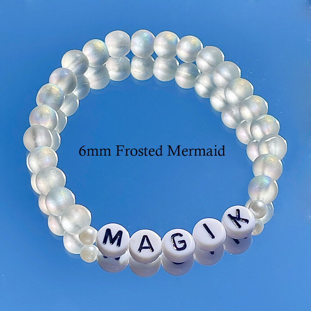 Magik Custom Name Glass Bead Soap Bubbles Mermaid Holographic Aura Mama Bracelet