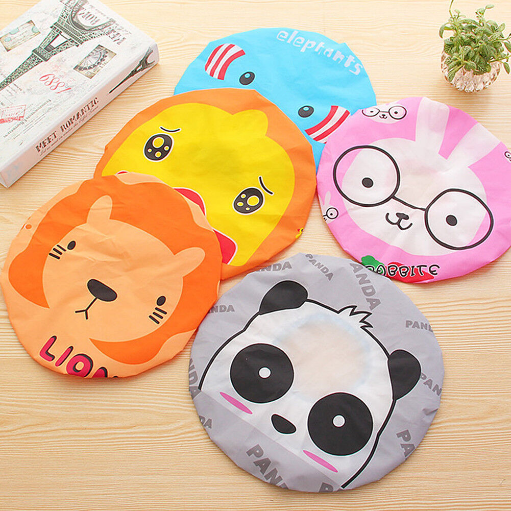 3-6 Pcs Women Shower Cap Waterproof Elastic Bath Hat Cleaning Hat Cute Kid Adult