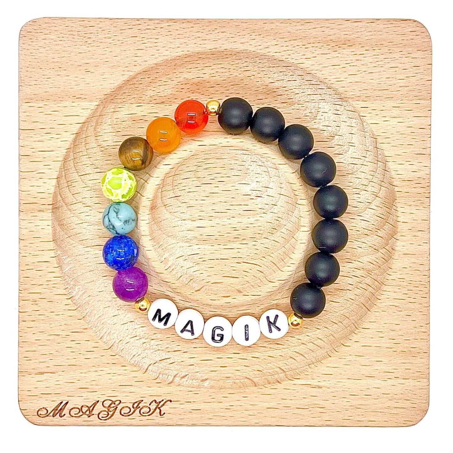 Magik Custom 7-Chakra Healing Name Mama Bracelet Stretchy Energy Yoga Meditation