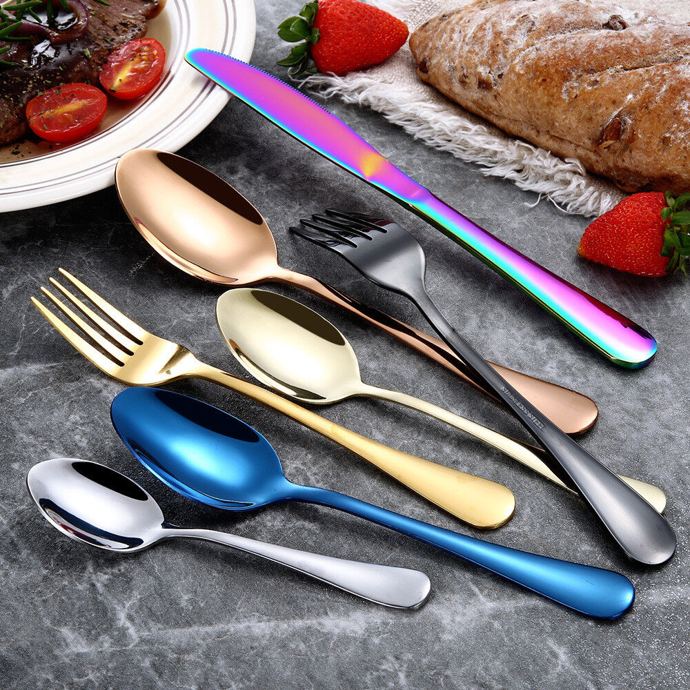 4Pcs Flatware Rainbow Dinnerware Stainless Steel Tableware Set Fork Spoon Knife
