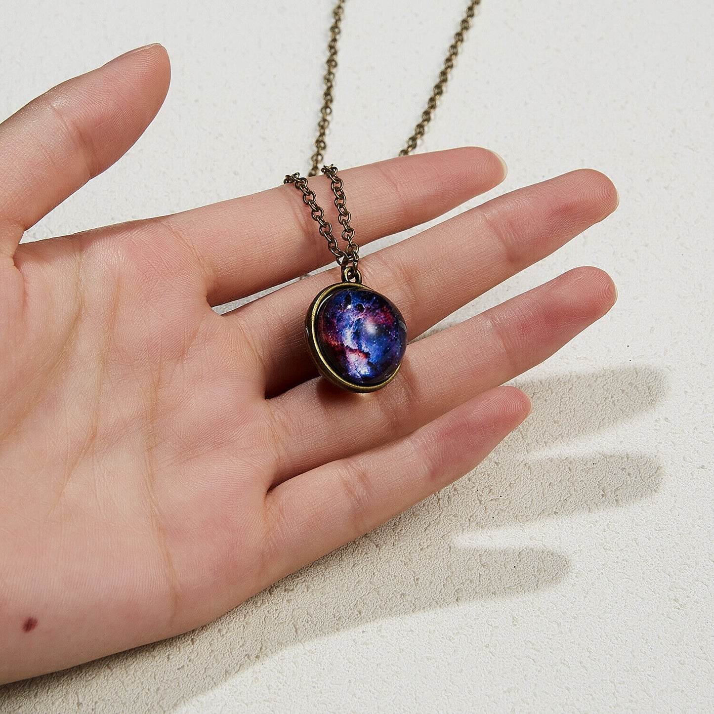 Glow in the Dark Galaxy Universe Stars Double Sided Glass Dome Planet NecklaceUS