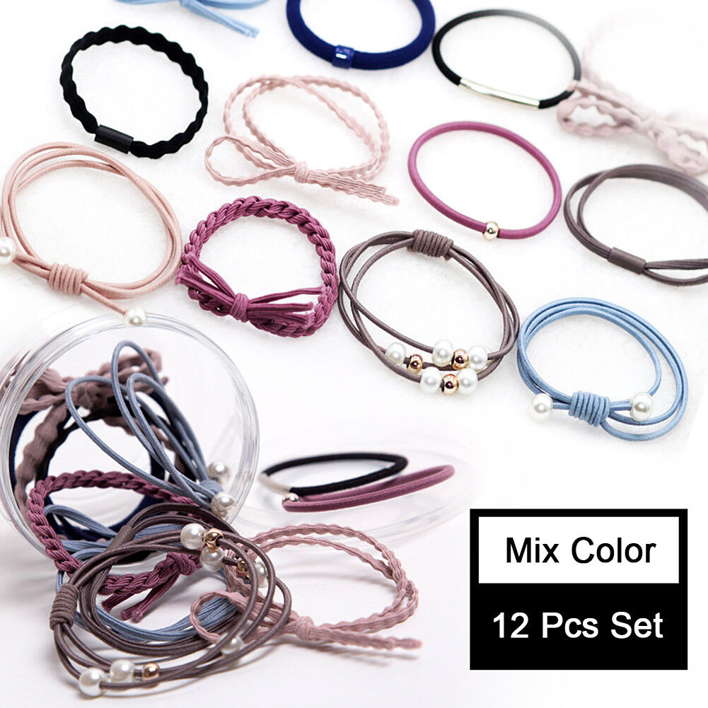 12Pcs/Set Korean Womens Elastic Ponytail Holder Rope Hair Tie Ring Hairband Band