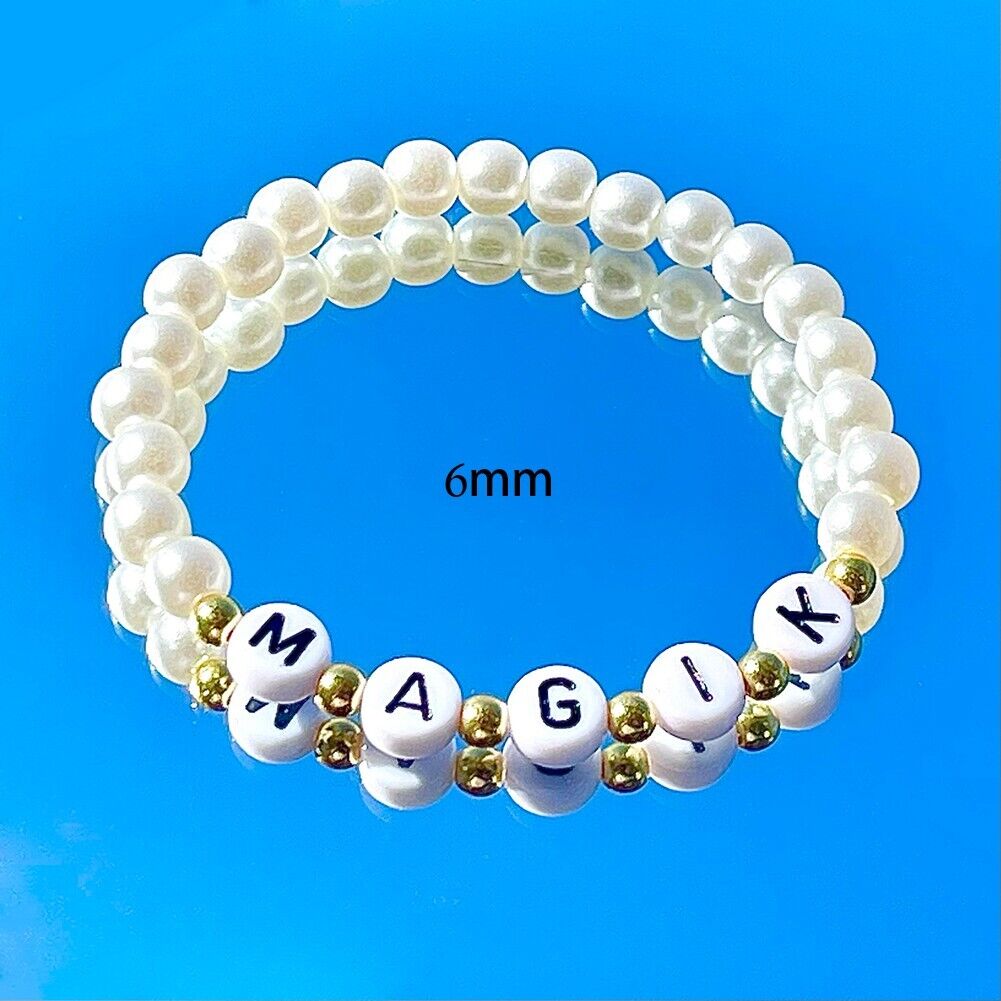 Magik Custom Name Bracelet High Luster Imitation Pearl Stackable Mama Bracelet