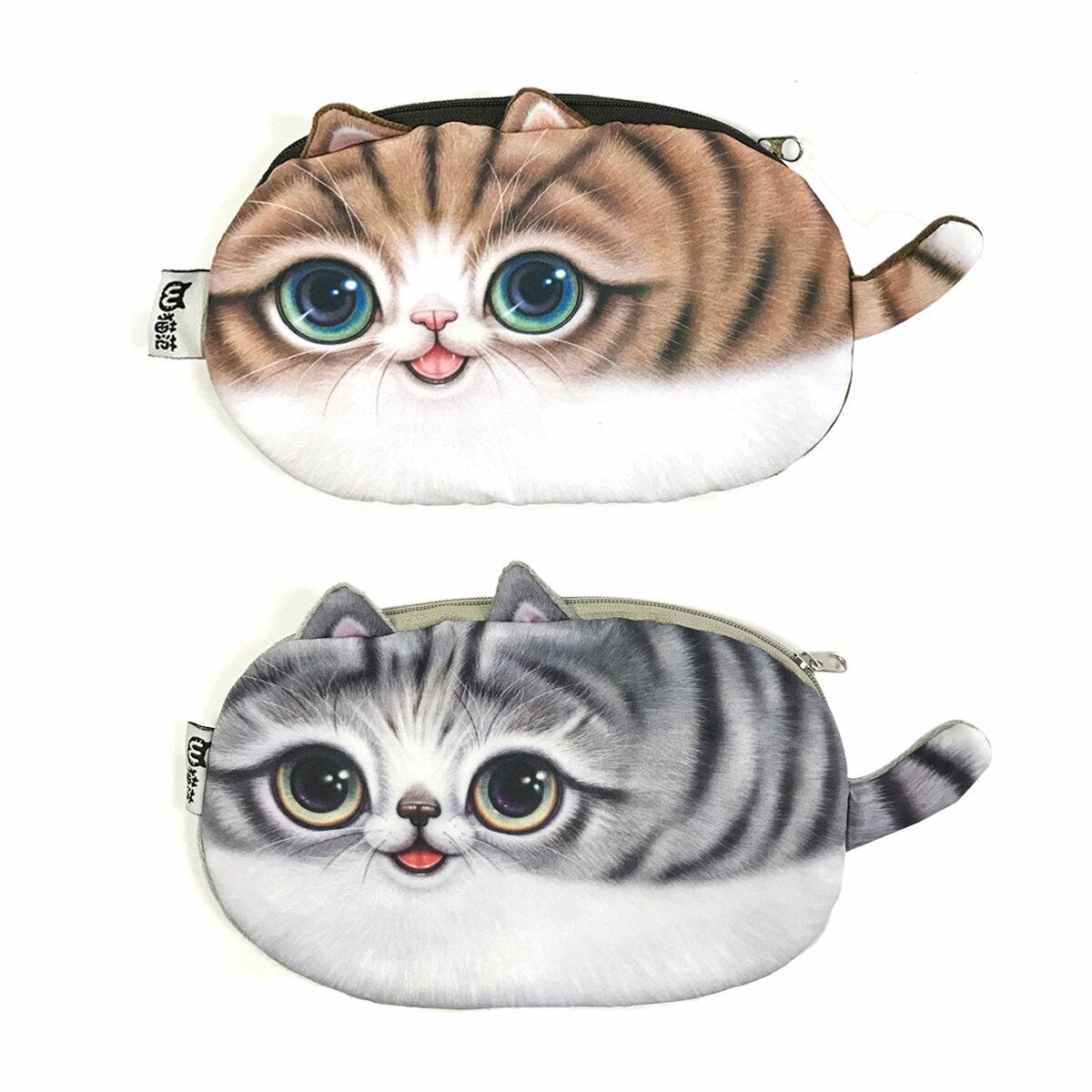 2 Pack 3D Cat Face Pencil Pouches Kitty Holders Cases Cosmetic Bag Organizers US