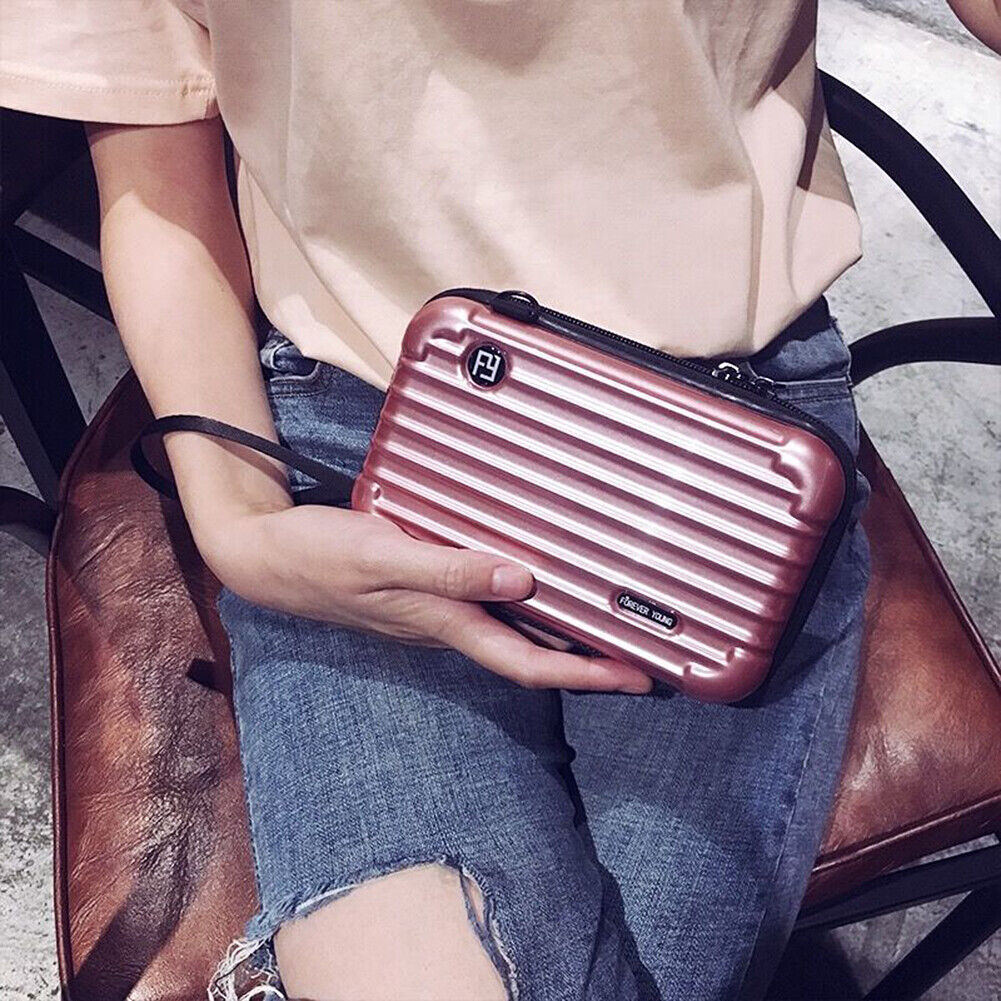 US Women Suitcase Box Shape Crossbody Shoulder Bag Letter Band Travel Carrying