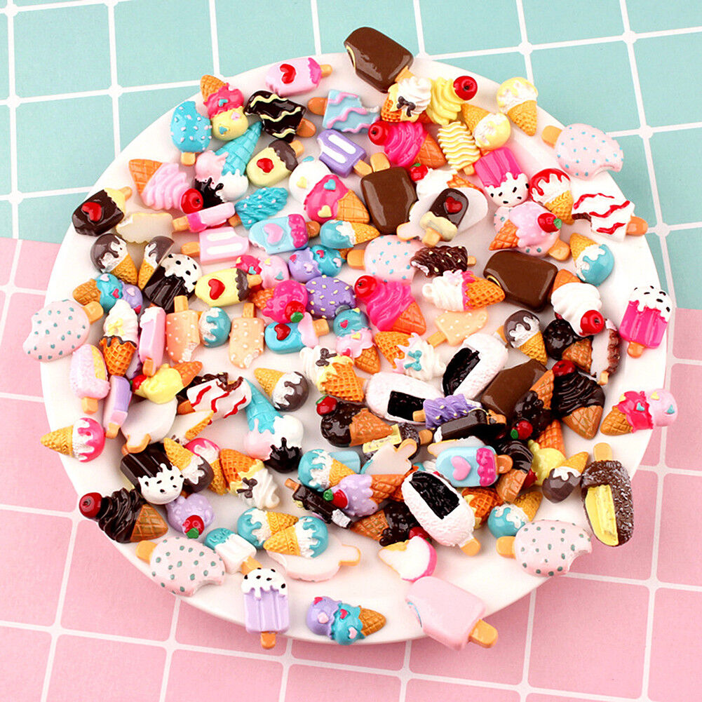 US 15~100 Pc Slime Bread Candy Unicorn Resin Flat Back Scrapbooking Charms DIY