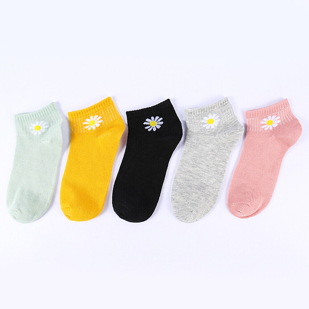 US 5 Pairs Men Women Low Cut Liner Multi Pattern Boat Socks Daisy Bear Stripes