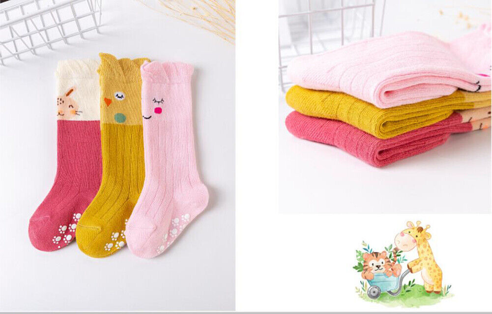 US 3 Pairs Baby Unisex Anti Slip Non Skid Newborn Knee High Long Stockings Socks