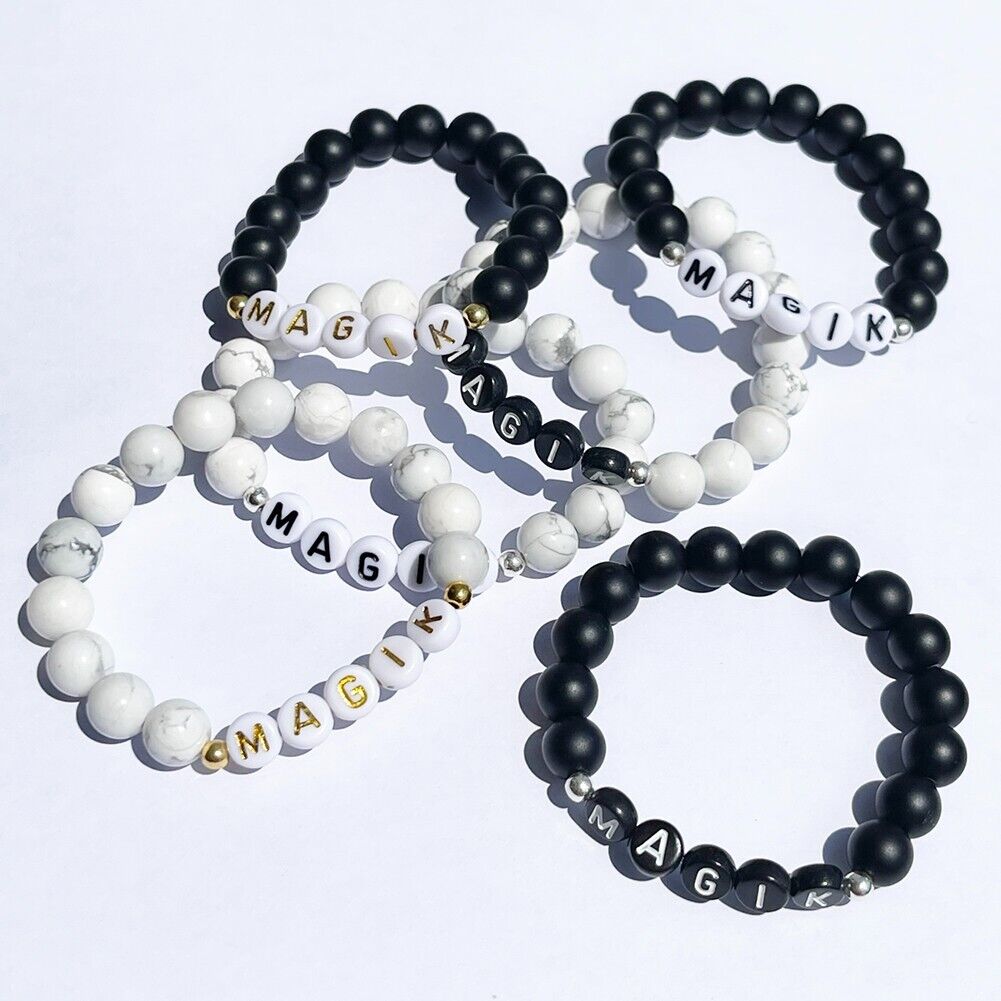 US Personalize Custom Name Mama Bracelet Bead Stretch Energy Stone Agage Howlite