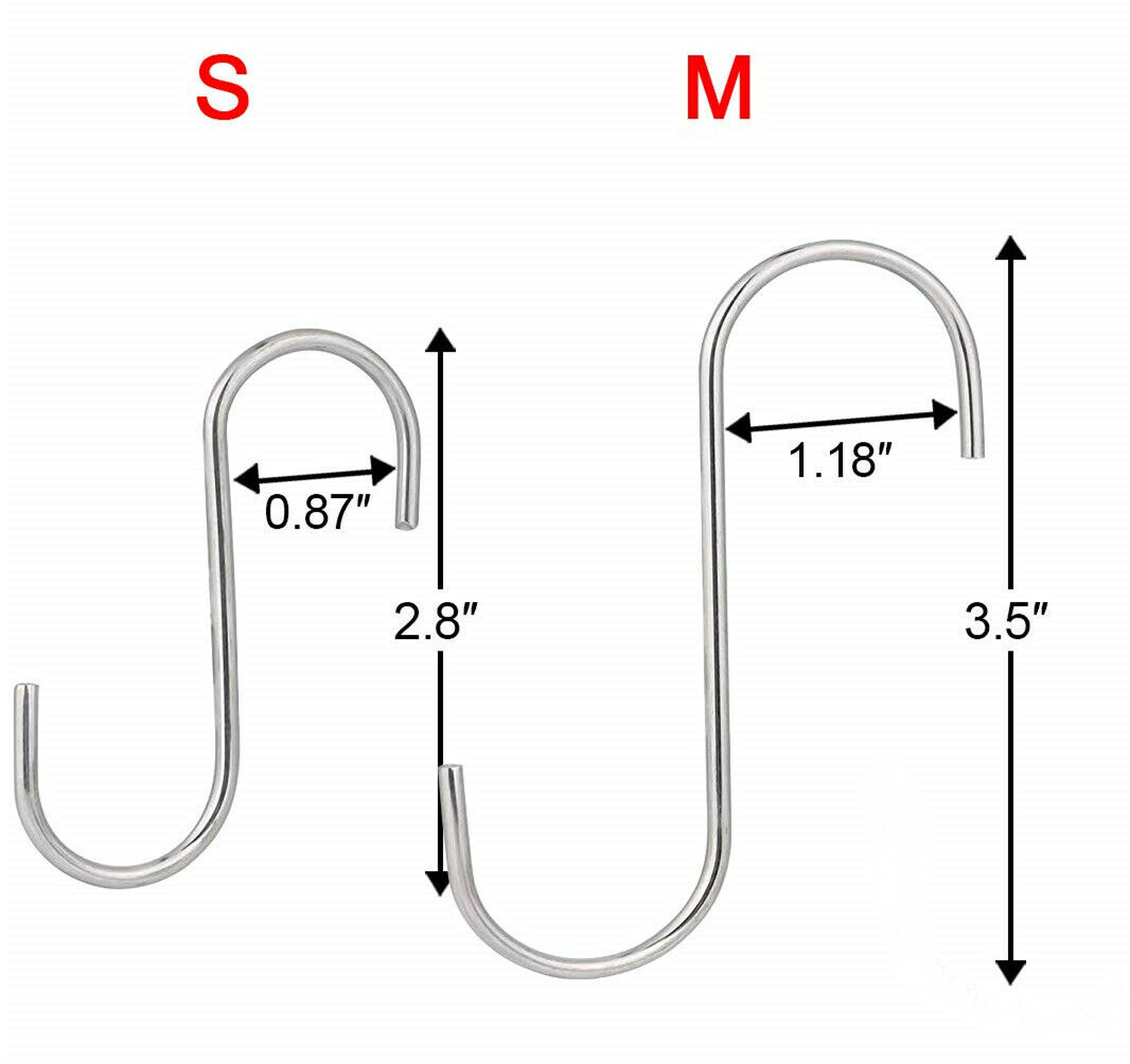 50x Heavy Duty Stainless Steel S Hooks S-Shaped Hanging Utility Hangers