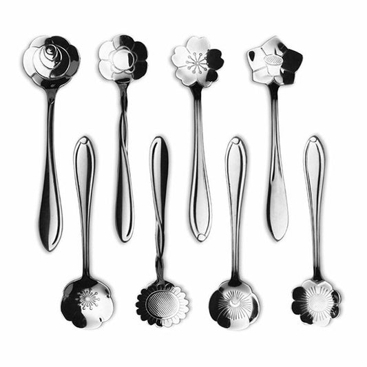 8 Pack Magik Floral Stainless Steel Tableware Creative Flower Coffee Spoon Set