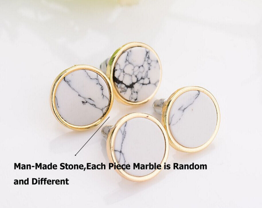 Magik Faux White Black Punk Simple Marble Stone Geometric Shaped Stud Earrings