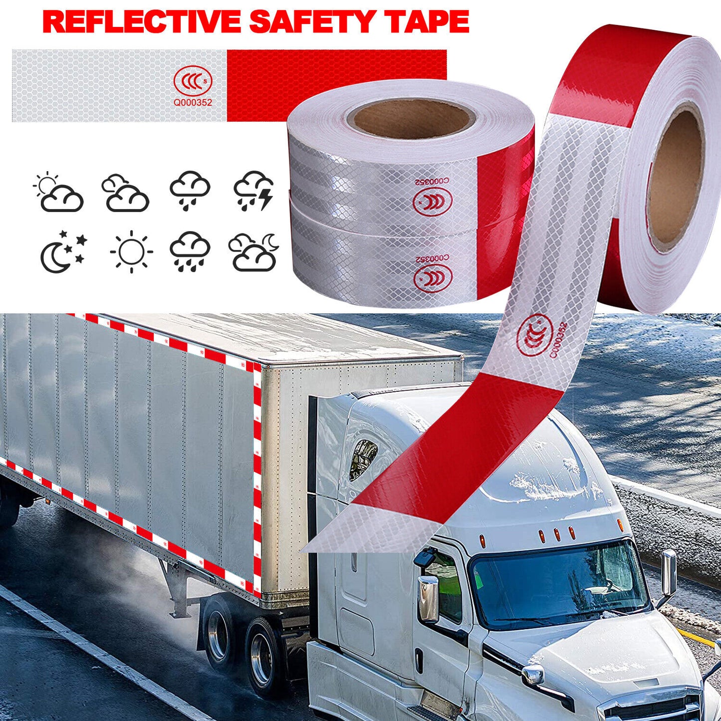 US Reflective Safety Tape Waterproof Red White Trailer Truck Conspicuity Warning