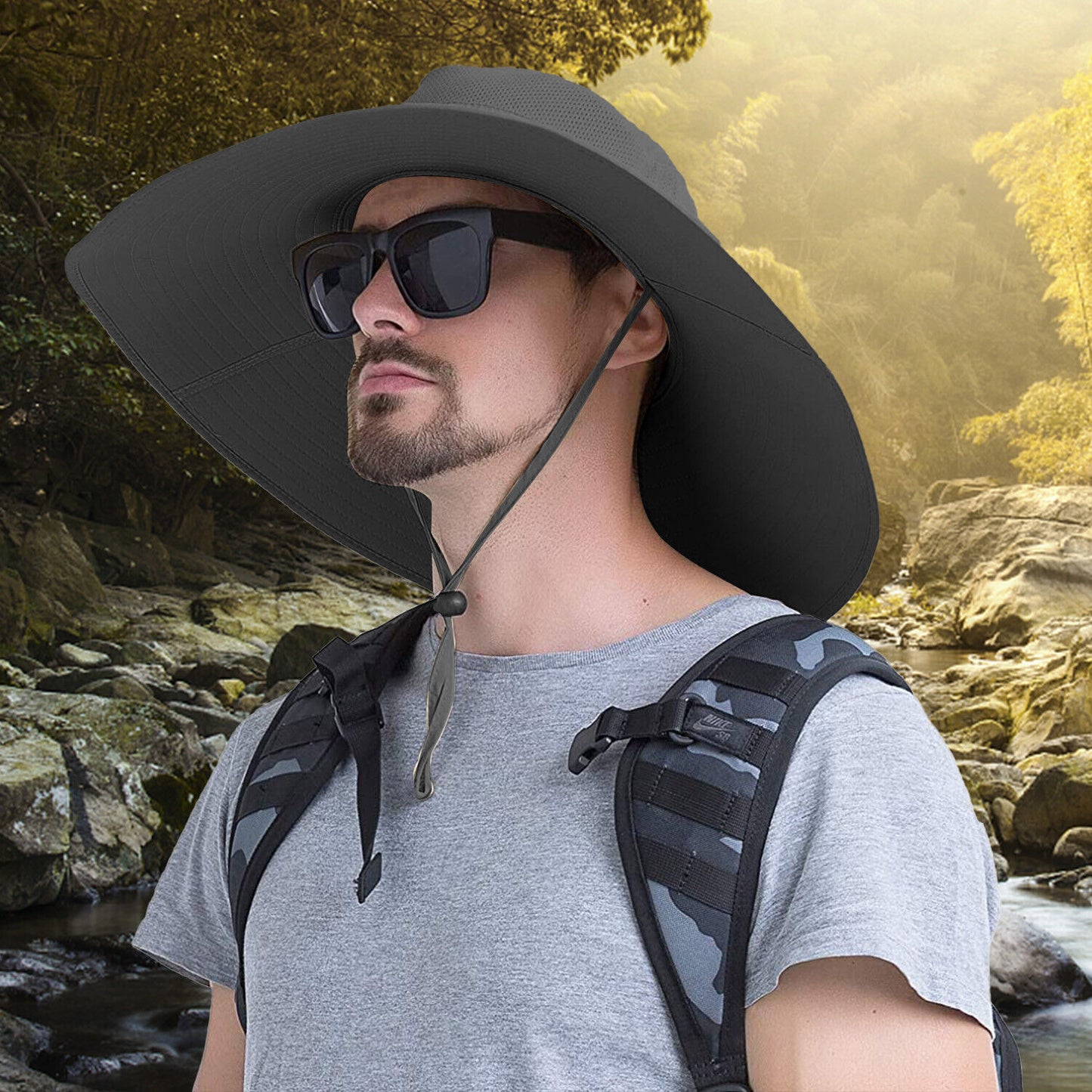 US 1~2 Pack Wide Brim Foldable & Adjustable Bucket Sunhat All Seasons Waterproof