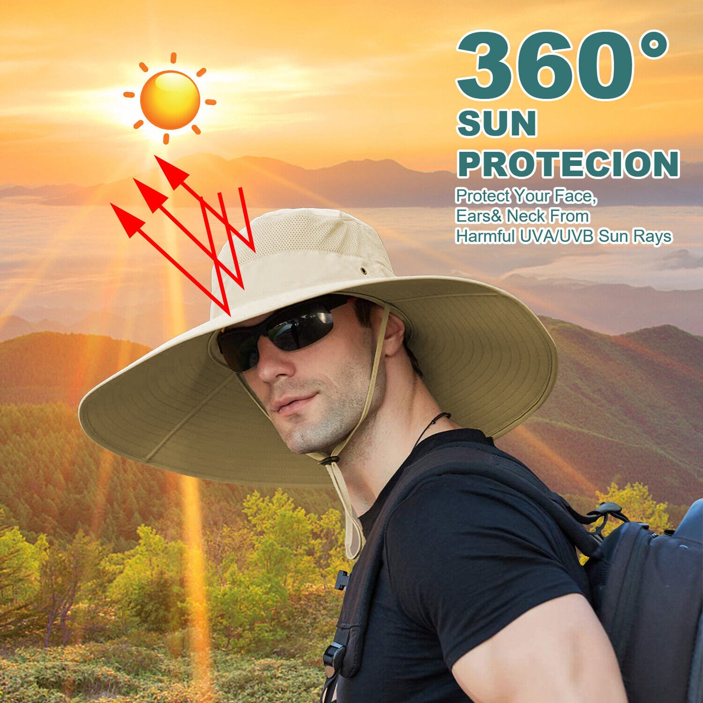 US 1~2 Pack Wide Brim Foldable & Adjustable Bucket Sunhat All Seasons Waterproof