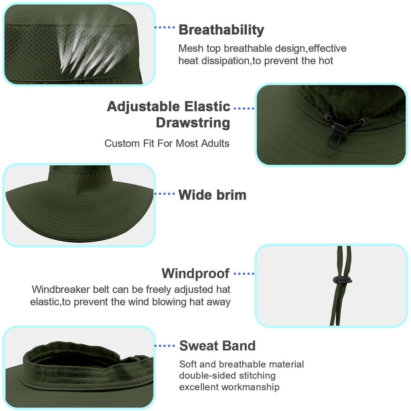 US 1~2 Pack Wide Brim Foldable & Adjustable Bucket Sunhat All Seasons Waterproof
