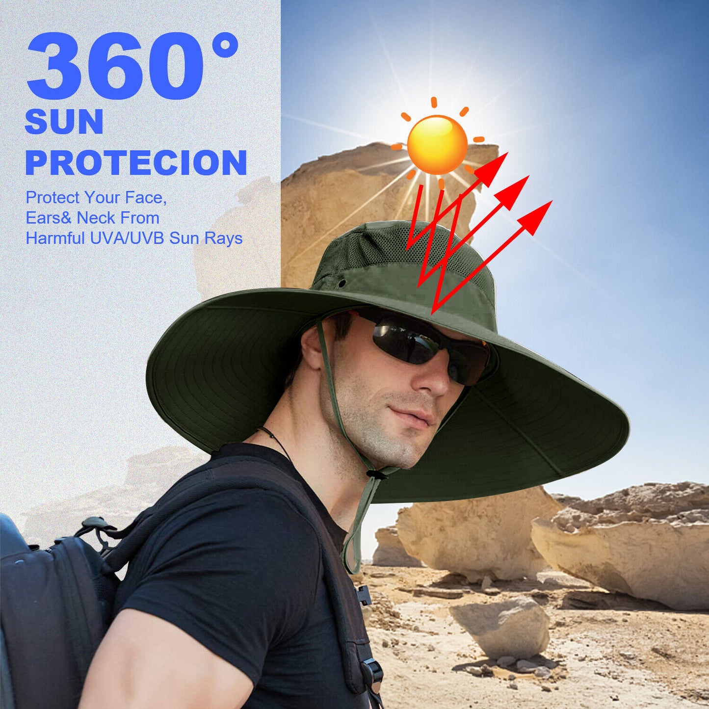 US 1~2 Pack Wide Brim Foldable & Adjustable Bucket Sunhat All Seasons Waterproof
