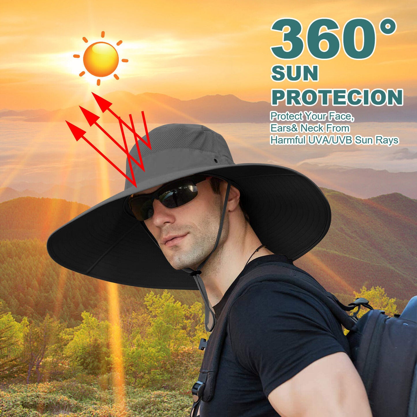 US 1~2 Pack Wide Brim Foldable & Adjustable Bucket Sunhat All Seasons Waterproof