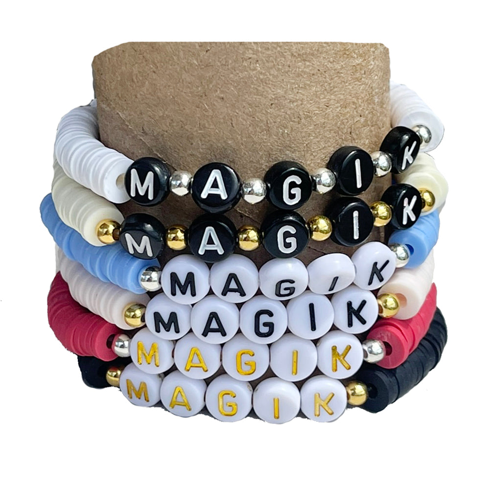 Magik Custom Name Heishi Bead Bracelet Personalized Mama Bracelet Heishi Disc Stack Beaded Bracelet for Women Men Boys Girls…