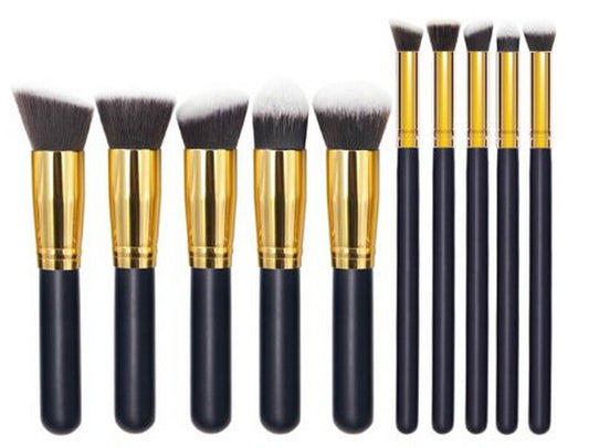 Magik Premium Synthetic Kabuki Makeup Brush Set Face Eye 10pcs Golden Black