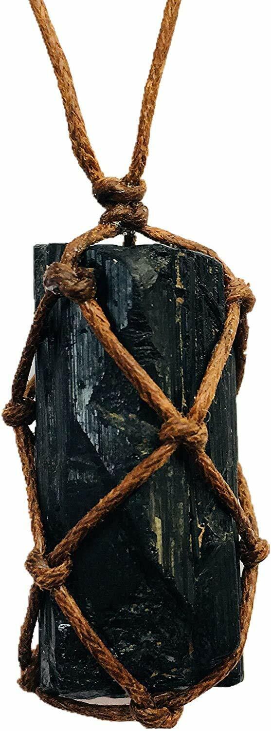 Raw Tourmaline Crystal Healing Chakra Pendant Hand Braided Necklace Protection