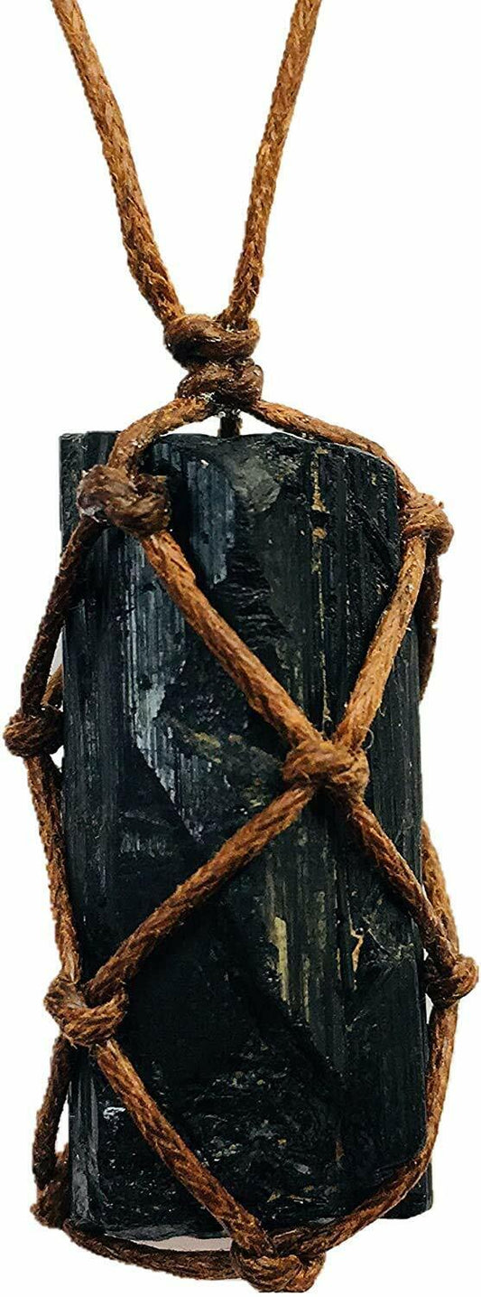 Raw Tourmaline Crystal Healing Chakra Pendant Hand Braided Necklace Protection