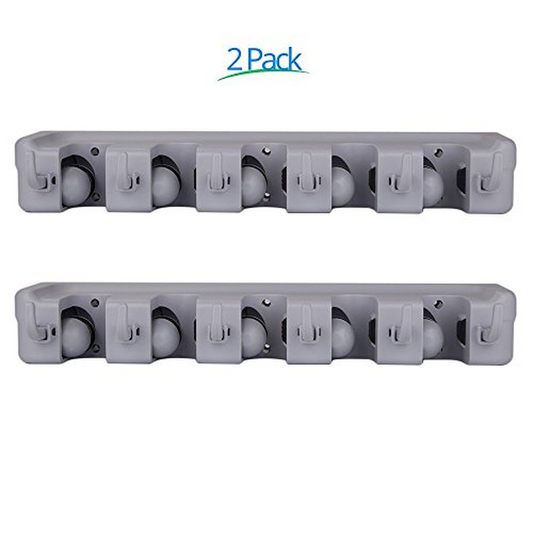 (Two PCS) Freye Mop Holder (Non Slide)5Position with 6Hooks, Install Behind Door
