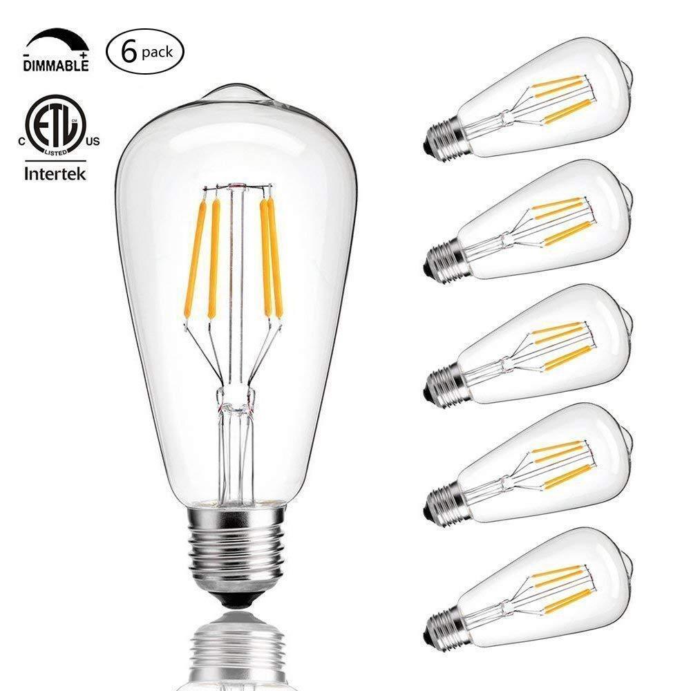 6 Vintage Edison LED Bulb, Dimmable 4W ST64 AntiqueSquirrel Cage Warm White
