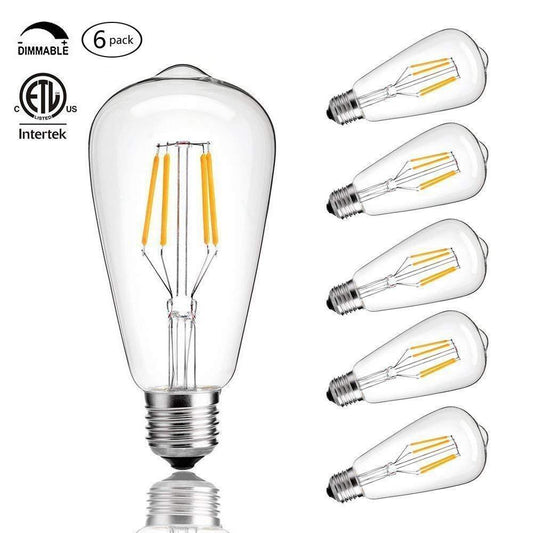 6 Vintage Edison LED Bulb, Dimmable 4W ST64 AntiqueSquirrel Cage Warm White