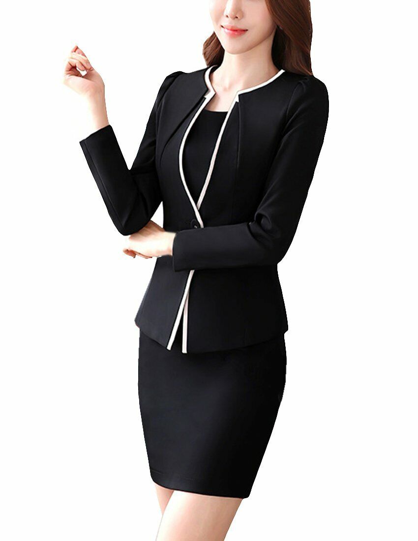MFrannie Women Split Crew Neck OL Casual Work One Button Slim Blazer