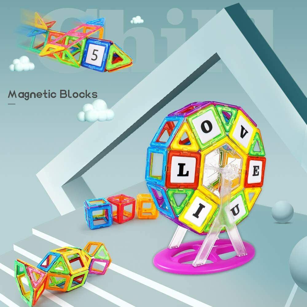 Magnetic Blocks Gift for Kids 101Pcs with Ferris Wheel Numbers Alphabet Letters