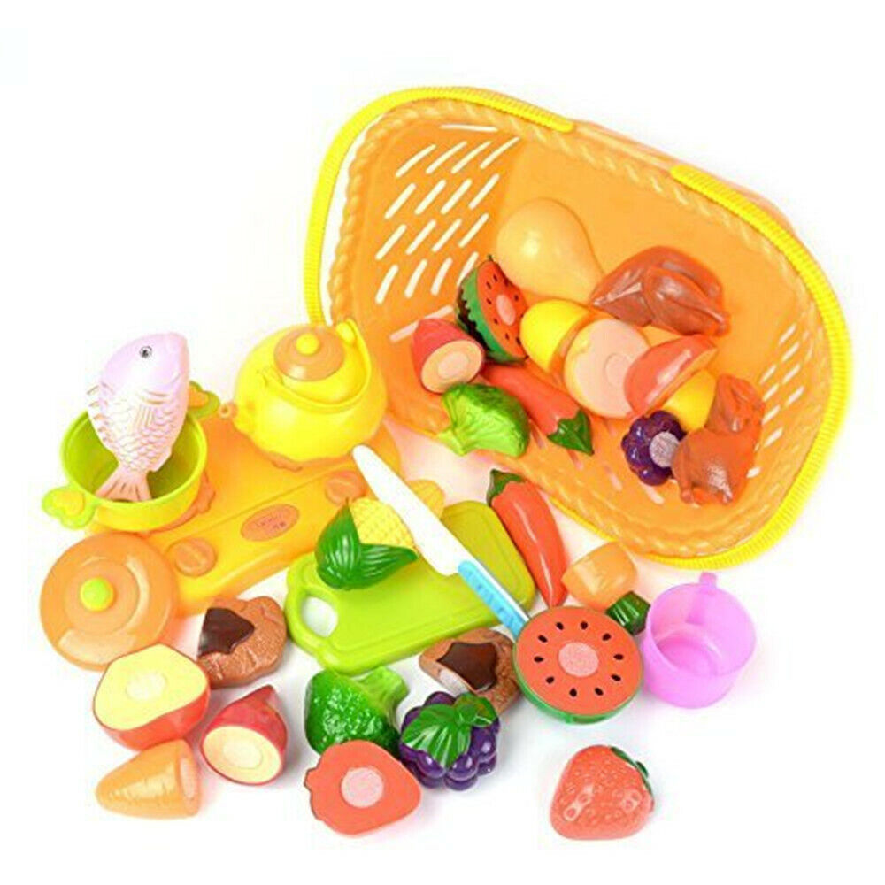 Kids Pretend Play Kitchen Food Set,Cutting Fruits & Vegetables Educational Toys