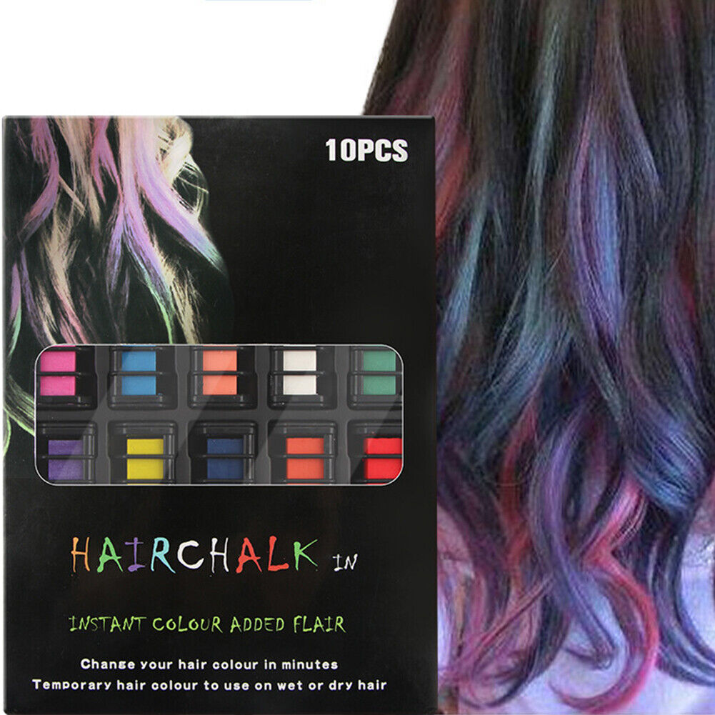 US 10 Color Hair Chalk Comb Set Washable Temporary Dye Mark DIY Party Kids Safe