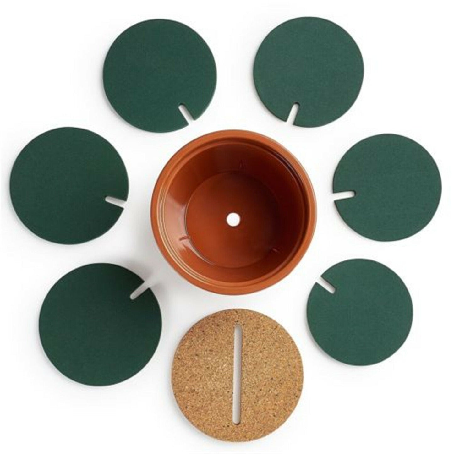 6-Piece Green Coaster Set with Flower Pot Shaped Holder