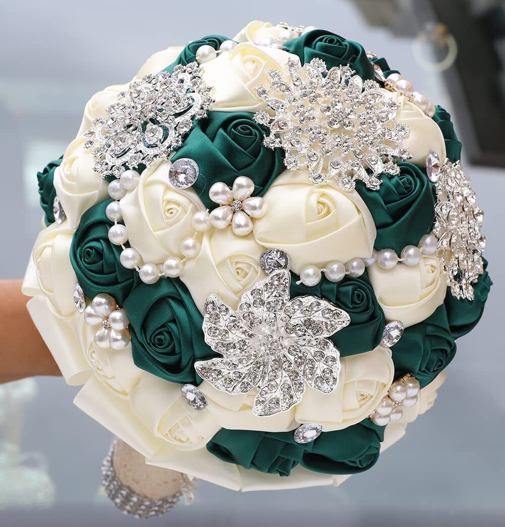 7.9 Inch Handmade Satin Rose Bridal Bouquet Toss Round Wedding Bouquet