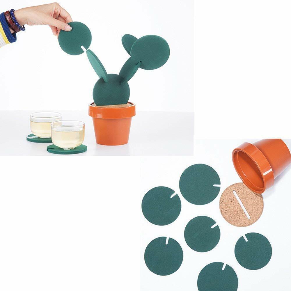 6-Piece Green Coaster Set with Flower Pot Shaped Holder