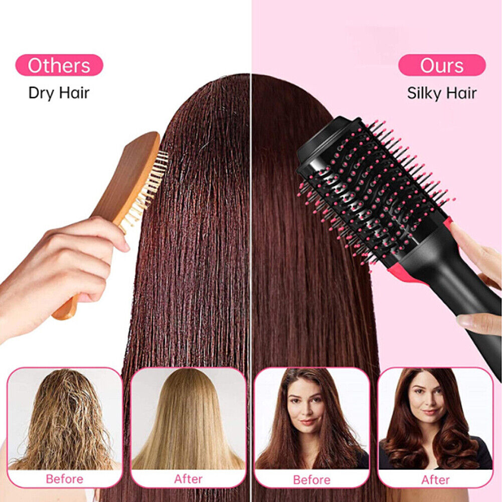 US 4-In-1 Hair Dryer Hot Air Blow Brush Detachable Volumizer Negative Ion Comb