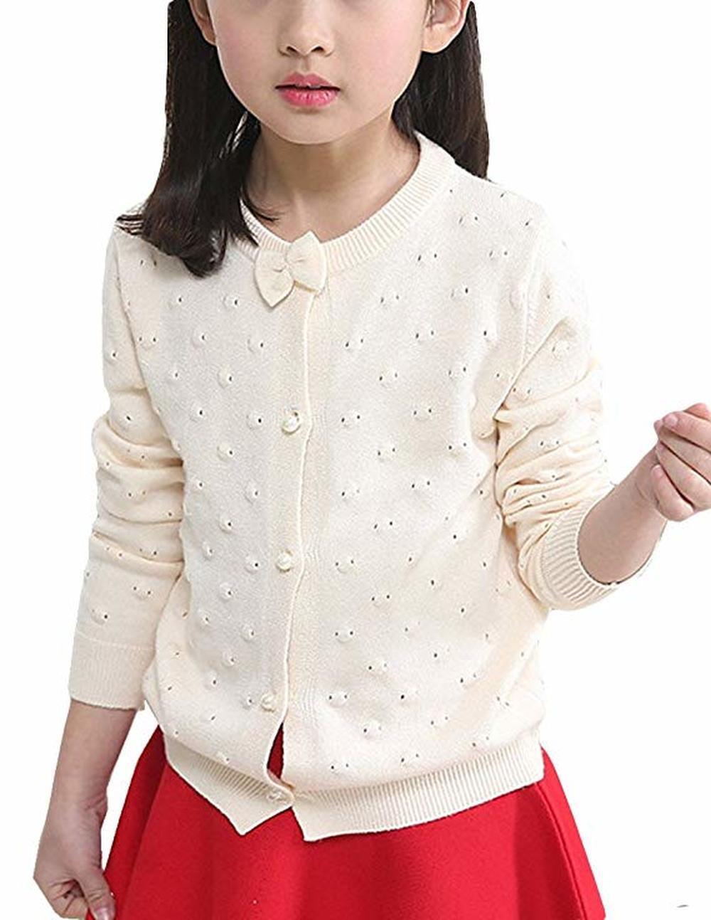 MFrannie Girls Bubble Pointelle Bow Knot Spring Cute Cardigan Sweater US 9-10T