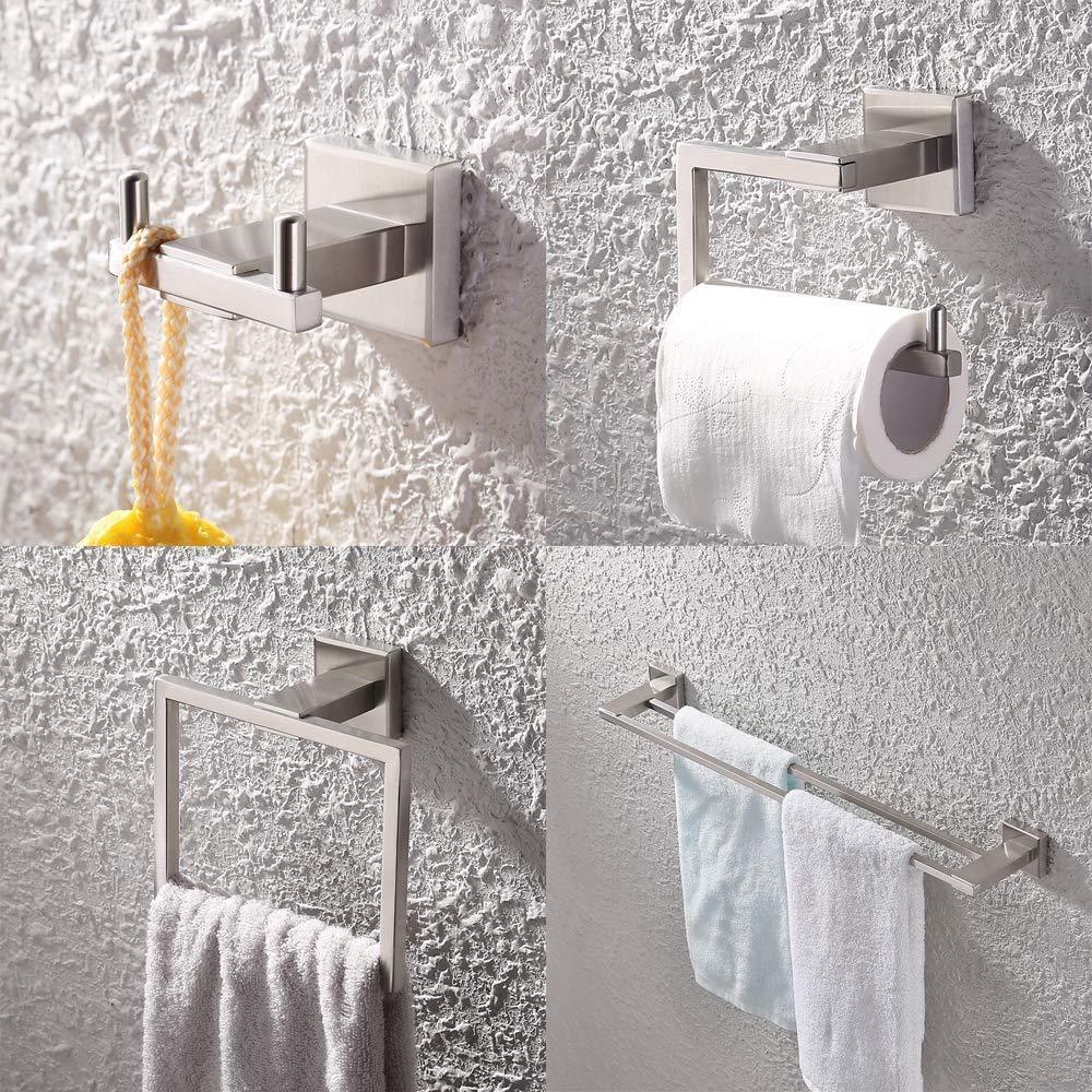 4-Piece Bathroom Accessory Towel Bar Toilet Paper Holder Towel Ring Hook Mount