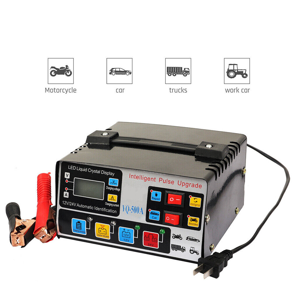 Intelligent Automatic Car Battery Charger 12/24V 9A Pulse Repair Starter AGM/GEL
