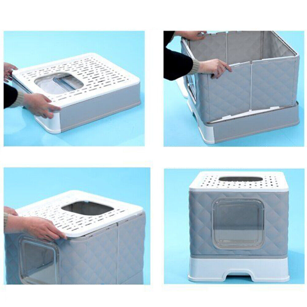 US Gray Self-Cleaning Hooded Cat Litter Box Enclosed Large Kitty Toilet Refill