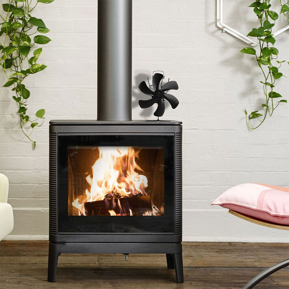 US 6 Blades Wood Stove Fan Heat Powered Eco Fireplace Fan Log Burner Fuel Saving