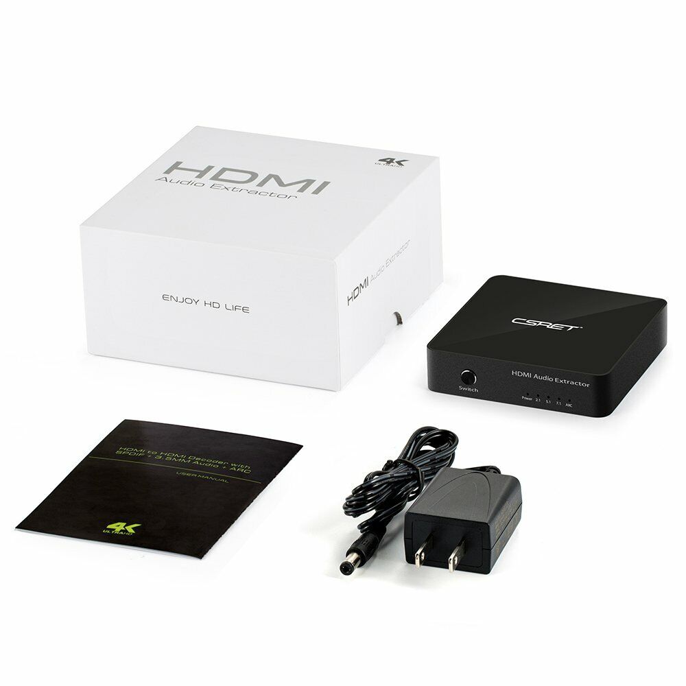 CSRET 4K HDMI to HDMI Converter with Optical TOSLINK/SPDIF with Power Adapter