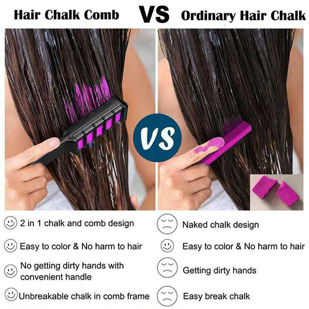 US 10 Color Hair Chalk Comb Set Washable Temporary Dye Mark DIY Party Kids Safe