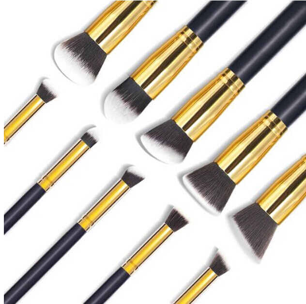 Magik Premium Synthetic Kabuki Makeup Brush Set Face Eye 10pcs Golden Black