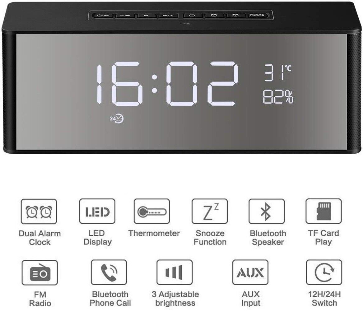 Wireless Speaker, Alarm Clock, Digital FM Radio, 3.5mm Aux Line-in TF Card Play