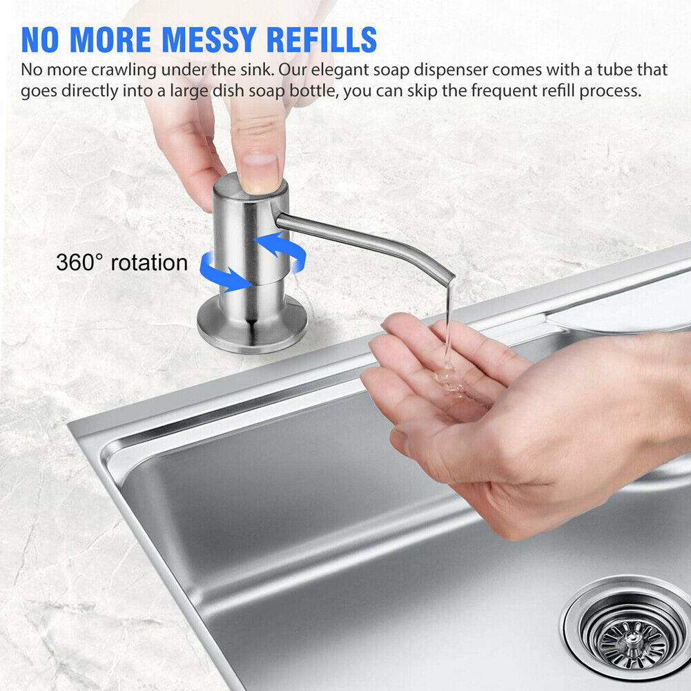 US 300ML Stainless Steel Soap Dispenser Kitchen Sink Pump Bottle Kit w/ 48" Tube