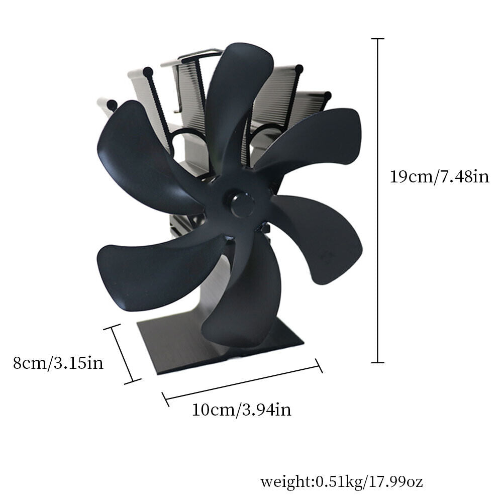 US 6 Blades Wood Stove Fan Heat Powered Eco Fireplace Fan Log Burner Fuel Saving